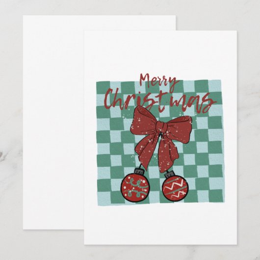 Merry Christmas Red Bow Ornaments Design 招待状 (正面/裏面)