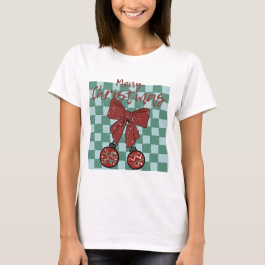 Merry Christmas Red Bow Ornaments Design Tシャツ (正面)
