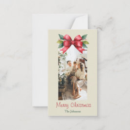 Merry Christmas Red Bow Personalized Photo Card ノートカード