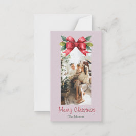 Merry Christmas Red Bow Personalized Photo Card ノートカード