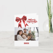 Merry Christmas red bow photo year in review card シーズンカード (正面)