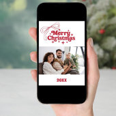 Merry Christmas red bow retro photo card シーズンカード