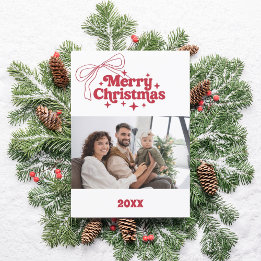 Merry Christmas red bow retro photo card シーズンカード