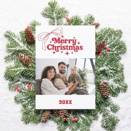 Merry Christmas red bow retro photo card シーズンカード
