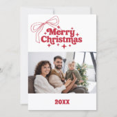 Merry Christmas red bow retro photo card シーズンカード (正面)
