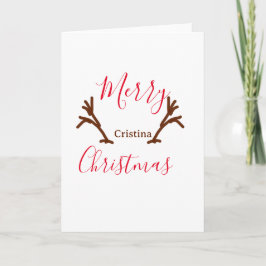 Merry Christmas red brown reindeer horn holiday te カード