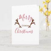 Merry Christmas red brown reindeer horn holiday te カード (黄色い花)