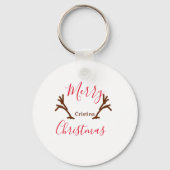 Merry Christmas red brown reindeer horn holiday te キーホルダー (裏面)