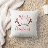 Merry Christmas red brown reindeer horn holiday te クッション (ブランケット)
