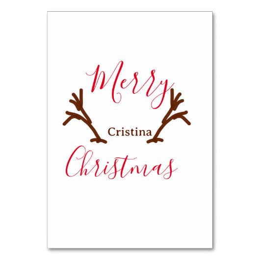 Merry Christmas red brown reindeer horn holiday te テーブルナンバー (正面)
