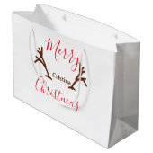 Merry Christmas red brown reindeer horn holiday te ラージペーパーバッグ (裏面アングル)
