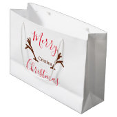 Merry Christmas red brown reindeer horn holiday te ラージペーパーバッグ (正面アングル)
