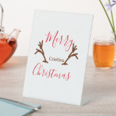 Merry Christmas red brown reindeer horn holiday te 台座サイン (インサイチュ)