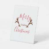 Merry Christmas red brown reindeer horn holiday te 台座サイン (正面)