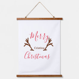 Merry Christmas red brown reindeer horn holiday te 吊り下げ型タペストリー