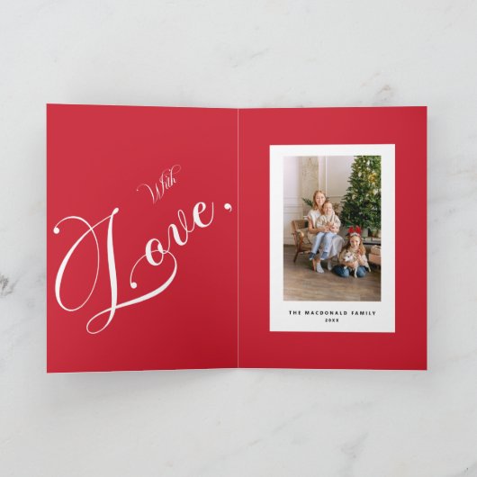 Merry Christmas Red Buffalo Plaid Folded Photo カード (内部)