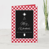Merry Christmas Red Buffalo Plaid Photo Folded カード (正面)