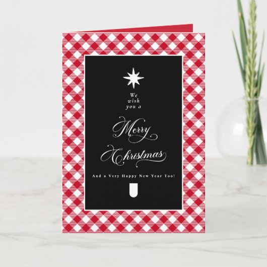 Merry Christmas Red Buffalo Plaid Photo Folded カード (正面)