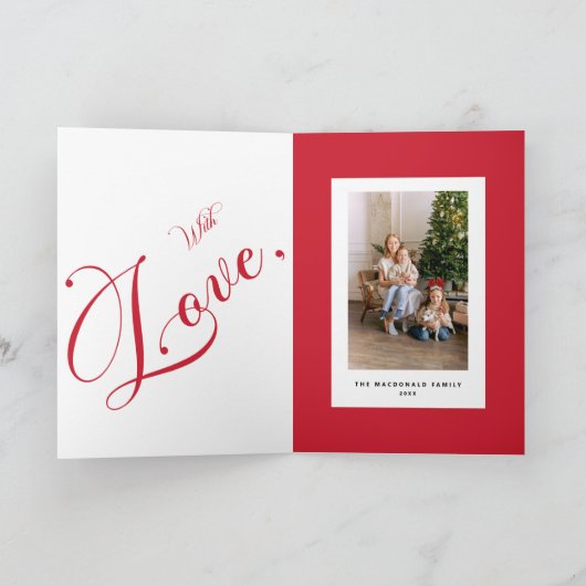 Merry Christmas Red Buffalo Plaid Photo Folded カード (内部)