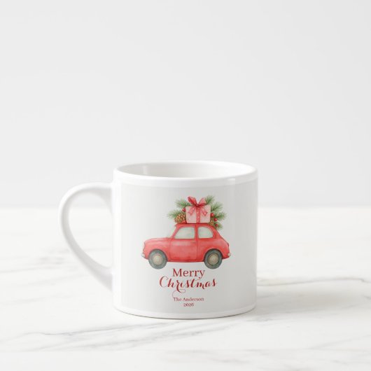 Merry Christmas Red Car – Personalized Holiday  エスプレッソカップ (左)