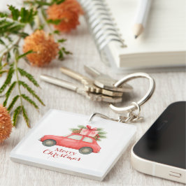 Merry Christmas Red Car – Personalized Holiday  キーホルダー
