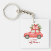 Merry Christmas Red Car – Personalized Holiday  キーホルダー (正面)