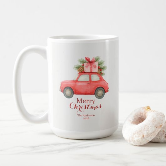 Merry Christmas Red Car – Personalized Holiday  コーヒーマグカップ (ドーナツ)
