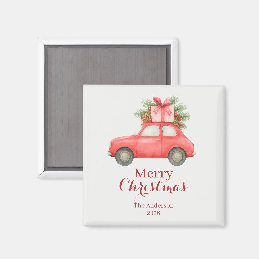 Merry Christmas Red Car – Personalized Holiday  マグネット (正面/裏面)