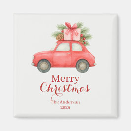 Merry Christmas Red Car – Personalized Holiday  マグネット