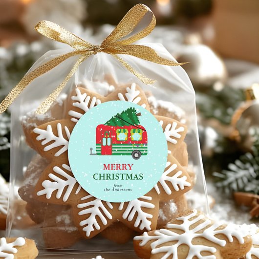 Merry Christmas Red Caravan Christmas Tree Custom ラウンドシール