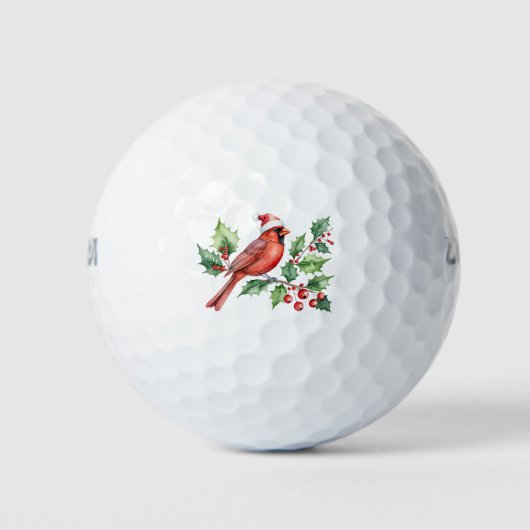 Merry Christmas Red Cardinal & Berries ゴルフボール (正面)