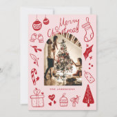 Merry Christmas Red Cute Hand Drawn Doodles シーズンカード (正面)