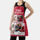 Merry Christmas Red Doodles 5 Photo Family Gift エプロン (インサイチュ)