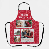 Merry Christmas Red Doodles 5 Photo Family Gift エプロン (正面)