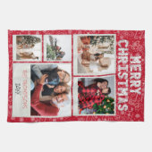 Merry Christmas Red Doodles 5 Photo Family Gift キッチンタオル (横)