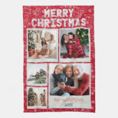 Merry Christmas Red Doodles 5 Photo Family Gift キッチンタオル (縦)