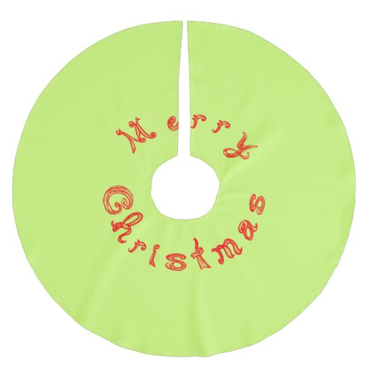 Merry Christmas Red Fabric Font Light Green ブラッシュドポリエステルツリースカート (正面)