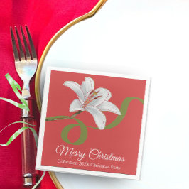 Merry Christmas Red Floral Name Cocktail Napkin スタンダードカクテルナプキン