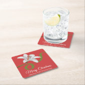 Merry Christmas Red Floral Name Paper Coaster スクエアペーパーコースター (インサイチュ)