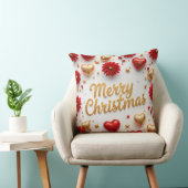Merry Christmas Red & Gold Holiday Pillow  クッション (椅子)