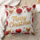 Merry Christmas Red & Gold Holiday Pillow  クッション (ブランケット)