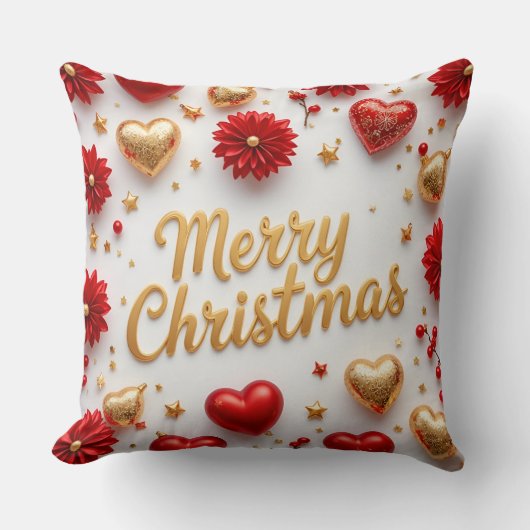 Merry Christmas Red & Gold Holiday Pillow  クッション (正面)