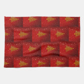 Merry Christmas Red Gold Tree Stars  キッチンタオル (横)