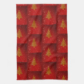 Merry Christmas Red Gold Tree Stars  キッチンタオル (縦)
