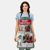 Merry Christmas Red Green 5 Photo Family Gift エプロン (着用した状態)