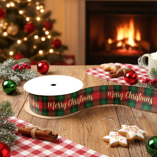 Merry Christmas Red Green Plaid Tartan Gift サテンリボン
