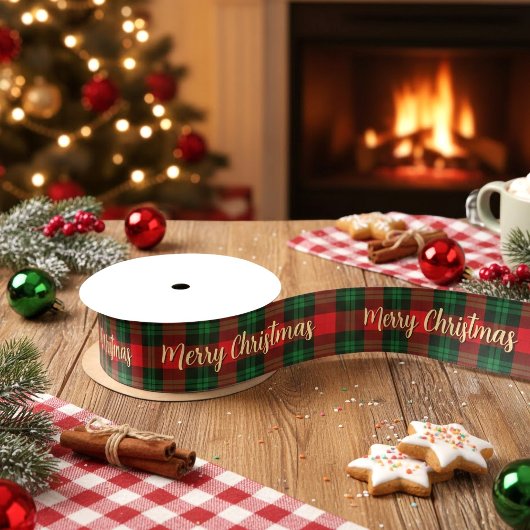 Merry Christmas Red Green Plaid Tartan Gift サテンリボン