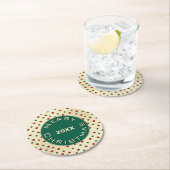 Merry Christmas Red Green Retro Dots Pattern ラウンドペーパーコースター (インサイチュ)