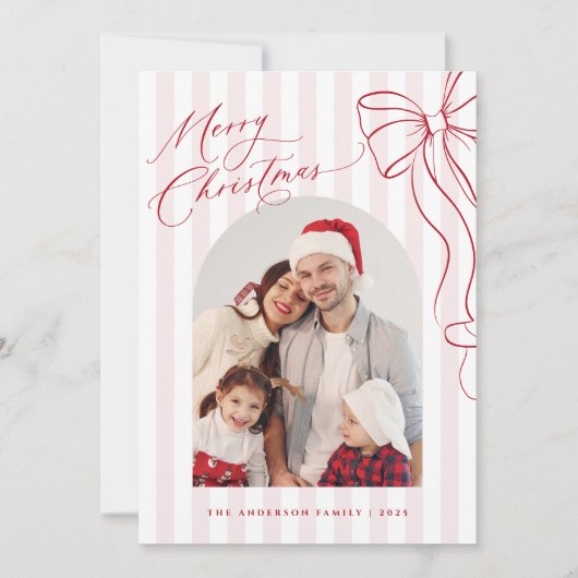 Merry Christmas Red Hand Drawn Bow シーズンカード (正面)