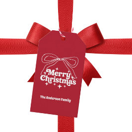 Merry Christmas red hand-drawn bow retro ギフトタグ